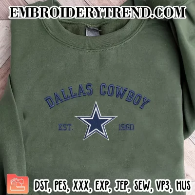 NFL Dallas Cowboys 1960 Embroidery Design, NFL Football Machine Embroidery Digitized Pes Files