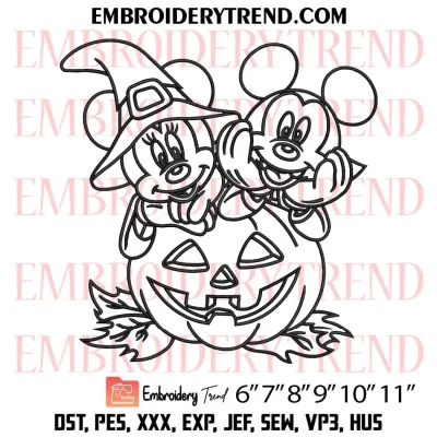 Pattern Halloween Mickey Minnie Mouse Embroidery Design, Halloween Pumpkin Machine Embroidery Digitized Pes Files