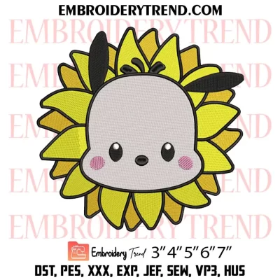 Pochacco Sunflower Embroidery Design, Cute Sanrio Pochacco Machine Embroidery Digitized Pes Files