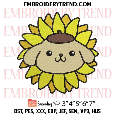 Pompompurin Sunflower Embroidery Design, Cute Sanrio Pompompurin Machine Embroidery Digitized Pes Files