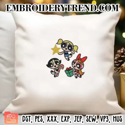 Powerpuff Girls Merry Christmas Embroidery Design, Best Cartoon Powerpuff Girls Machine Embroidery Digitized Pes Files