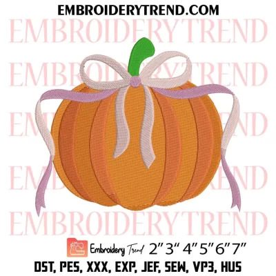 Pumpkin Bow Embroidery Design, Cute Pumpkin Machine Embroidery Digitized Pes Files