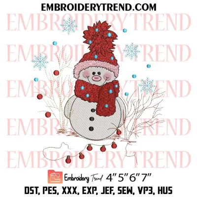 Snowman Christmas Embroidery Design, Cute Snowman Machine Embroidery Digitized Pes Files