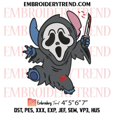 Stitch Ghost Face Embroidery Design, Scream Halloween Machine Embroidery Digitized Pes Files