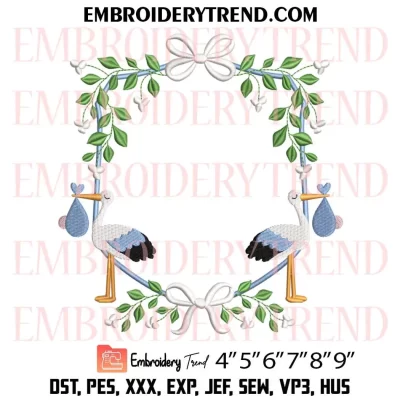 Bow and Leaf Frame Embroidery Design, Bow Wreath Machine Embroidery Digitized Pes Files