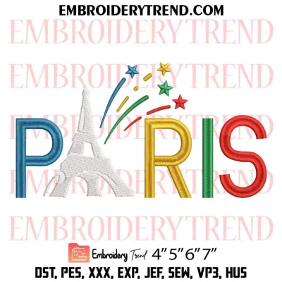 Bonjour Paris Team USA 24 Eiffel Tower Embroidery Design, Paris 2024 Machine Embroidery Digitized Pes Files