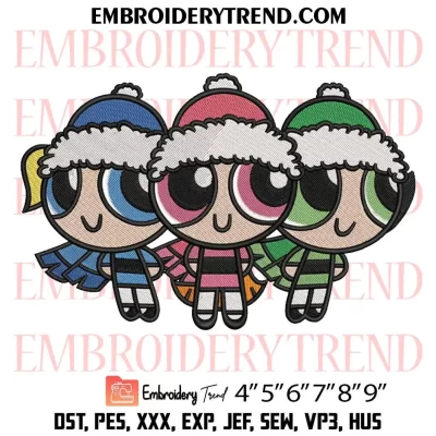 The PowerPuff Girls Christmas Embroidery Design, Cartoon Powerpuff Girls Machine Embroidery Digitized Pes Files