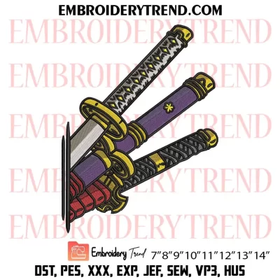 Three Katana Embroidery Design, One Piece Zoro Swords Machine Embroidery Digitized Pes Files