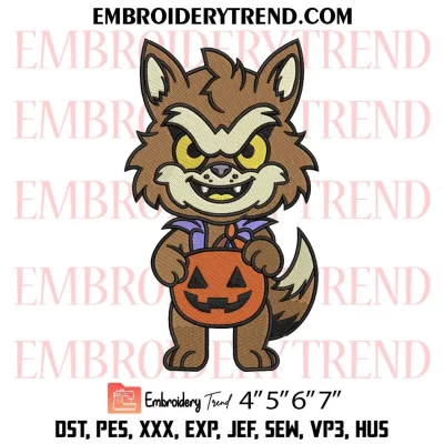 Werewolf Halloween Embroidery Design, Funny Pumpkin Werewolf Machine Embroidery Digitized Pes Files