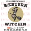 Cowgirl Witch Riding Broom Embroidery Design, Halloween Machine Embroidery Digitized Pes Files