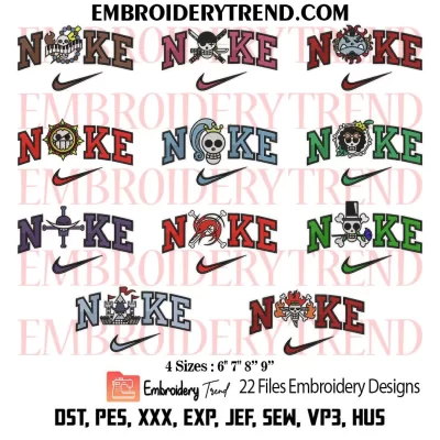 22 Nike One Piece Flag Bundle Embroidery Design, Bundle Anime Machine Embroidery Digitized Pes Files