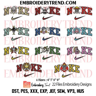 22 Nike One Piece Flag Bundle Embroidery Design, Bundle Anime Machine Embroidery Digitized Pes Files