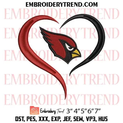 Arizona Cardinals Heart Embroidery Design, Football Logo Machine Embroidery Digitized Pes Files