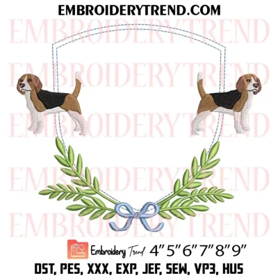 Beagle Dog Frame Embroidery Design, Monogram Crest Frame Machine Embroidery Digitized Pes Files