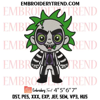 Hello Kitty Beetlejuice Embroidery Design, Halloween Machine Embroidery Digitized Pes Files