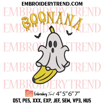 Boonana Ghost Banana Embroidery Design, Spooky Banana Halloween Machine Embroidery Digitized Pes Files