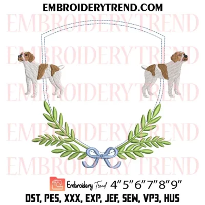 Brittany Spaniel Dog Frame Embroidery Design, Monogram Crest Frame Machine Embroidery Digitized Pes Files