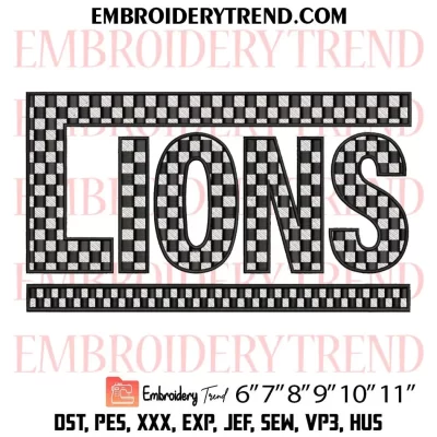 Checkered Lions Embroidery Design, Sports Team Machine Embroidery Digitized Pes Files