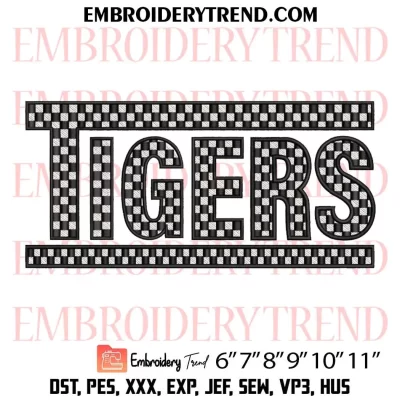 Checkered Tigers Embroidery Design, Sports Team Machine Embroidery Digitized Pes Files