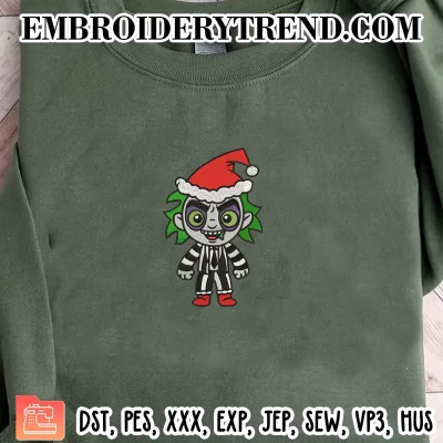 Chibi Beetlejuice Christmas Embroidery Design, Horror Movie Machine Embroidery Digitized Pes Files