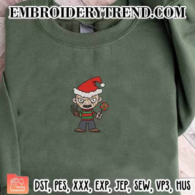 Chibi Freddy Krueger Christmas Embroidery Design, Horror Movie Machine Embroidery Digitized Pes Files