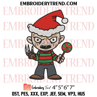 Chibi Freddy Krueger Christmas Embroidery Design, Horror Movie Machine Embroidery Digitized Pes Files