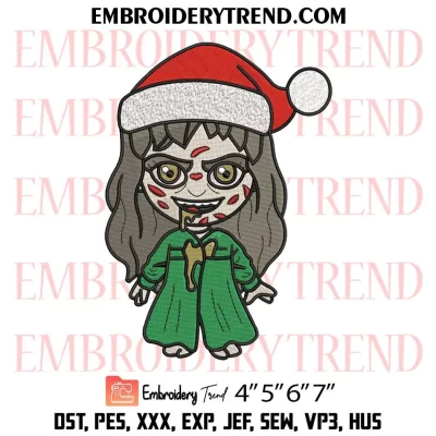 Chibi Regan MacNeil Christmas Embroidery Design, Horror Movie Machine Embroidery Digitized Pes Files