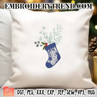 Christmas Tree Stocking Embroidery Design, Stocking With Tree Machine Embroidery Digitized Pes Files