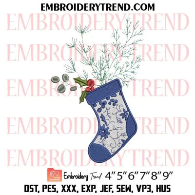 Christmas Tree Stocking Embroidery Design, Stocking With Tree Machine Embroidery Digitized Pes Files