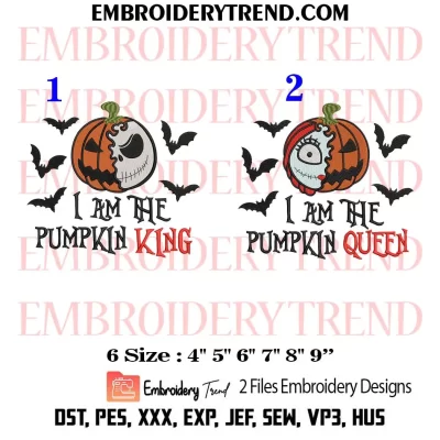 Couple Pumpkin Sally Jack Embroidery Design, Halloween Machine Embroidery Digitized Pes Files