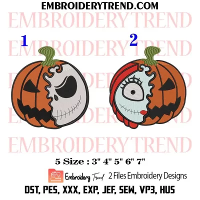 Couple Pumpkin Sally Jack Embroidery Design, Halloween Machine Embroidery Digitized Pes Files