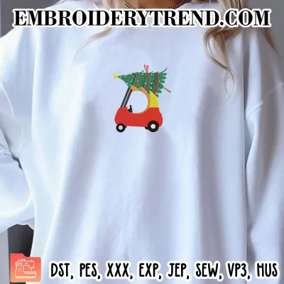 Cozy Car Red Christmas Embroidery Design, Cozy Coupe Machine Embroidery Digitized Pes Files