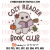 Halloween Autumn Ghost Reading Book Embroidery Design, Book Lover Machine Embroidery Digitized Pes Files