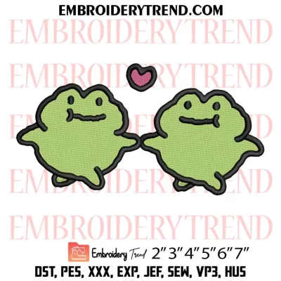 Cute Couple Frog with Heart Embroidery Design, Frogs Valentine Machine Embroidery Digitized Pes Files