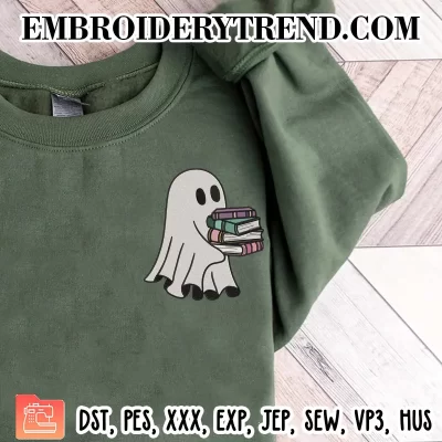 Cute Ghost Reading Book 1 Embroidery Design, Halloween Ghost Machine Embroidery Digitized Pes Files