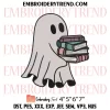 Cute Ghost Reading Book 2 Embroidery Design, Halloween Teacher Machine Embroidery Digitized Pes Files