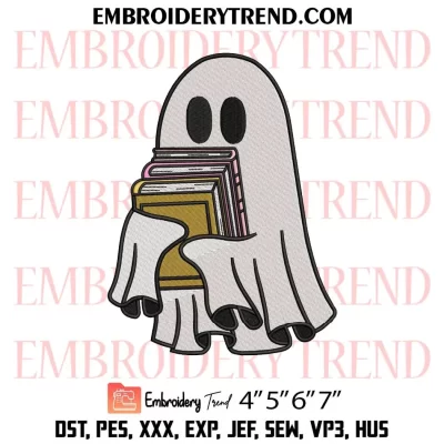 Cute Ghost Reading Book 1 Embroidery Design, Halloween Ghost Machine Embroidery Digitized Pes Files