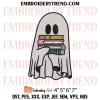 Cute Ghost Reading Book 5 Embroidery Design, Book Lover Halloween Machine Embroidery Digitized Pes Files