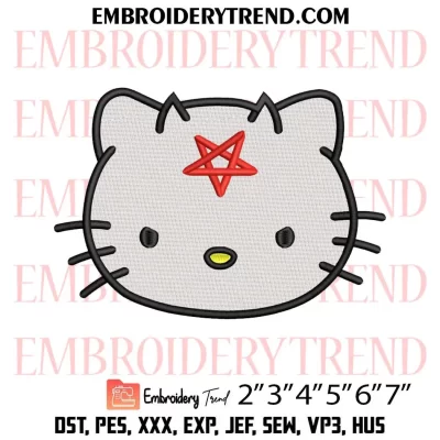 Devil Hello Kitty Head Embroidery Design, Devil Kitty Machine Embroidery Digitized Pes Files