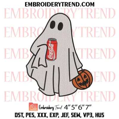 Diet Coca Cola Ghost Embroidery Design, Halloween Machine Embroidery Digitized Pes Files