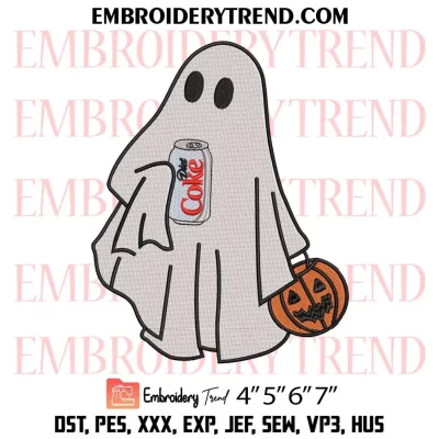 Diet Coke Ghost Embroidery Design, Halloween Machine Embroidery Digitized Pes Files