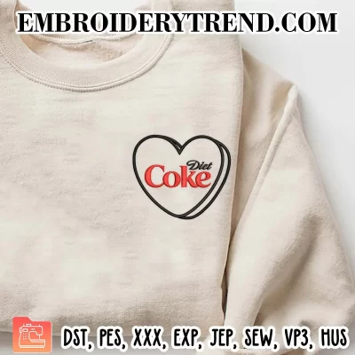 Diet Coke Heart Embroidery Design, Diet Coke Logo Machine Embroidery Digitized Pes Files