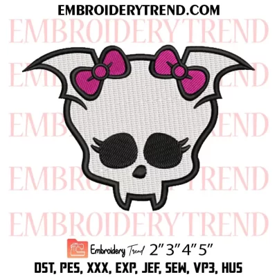 Draculaura Head Monster High Embroidery Design, Cute Halloween Skull Machine Embroidery Digitized Pes Files