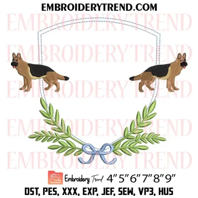 Bow and Leaf Frame Embroidery Design, Bow Wreath Machine Embroidery Digitized Pes Files