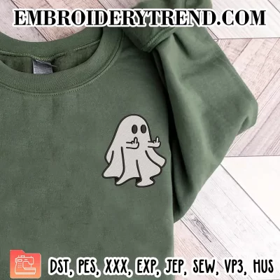 Ghost Middle Finger Embroidery Design, Funny Ghost Halloween Machine Embroidery Digitized Pes Files