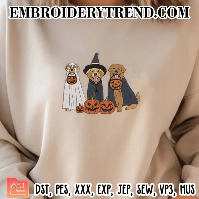 Golden Retriever Ghost Dogs Embroidery Design, Funny Dogs Halloween Machine Embroidery Digitized Pes Files