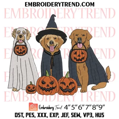 Golden Retriever Ghost Dogs Embroidery Design, Funny Dogs Halloween Machine Embroidery Digitized Pes Files