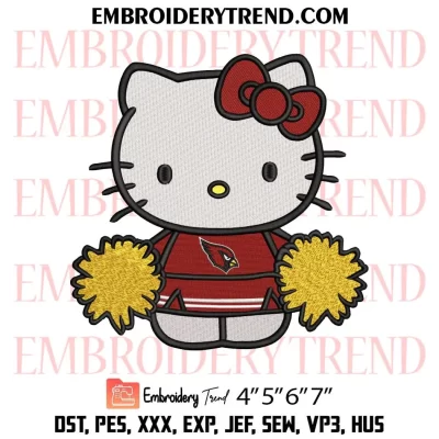 Hello Kitty Cheerleader Arizona Cardinals Embroidery Design, Football Cheerleader Fan Machine Embroidery Digitized Pes Files