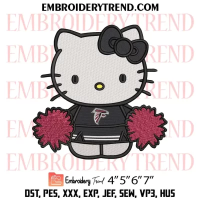 Hello Kitty Cheerleader Atlanta Falcons Embroidery Design, Football Cheerleader Fan Machine Embroidery Digitized Pes Files