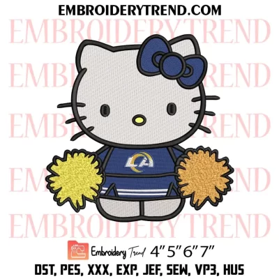 Hello Kitty Cheerleader Los Angeles Rams Embroidery Design, Football Cheerleader Fan Machine Embroidery Digitized Pes Files